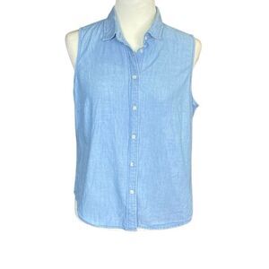 J. Crew Factory Blue Chambray Sleeveless Denim Button Up Top Petite Large